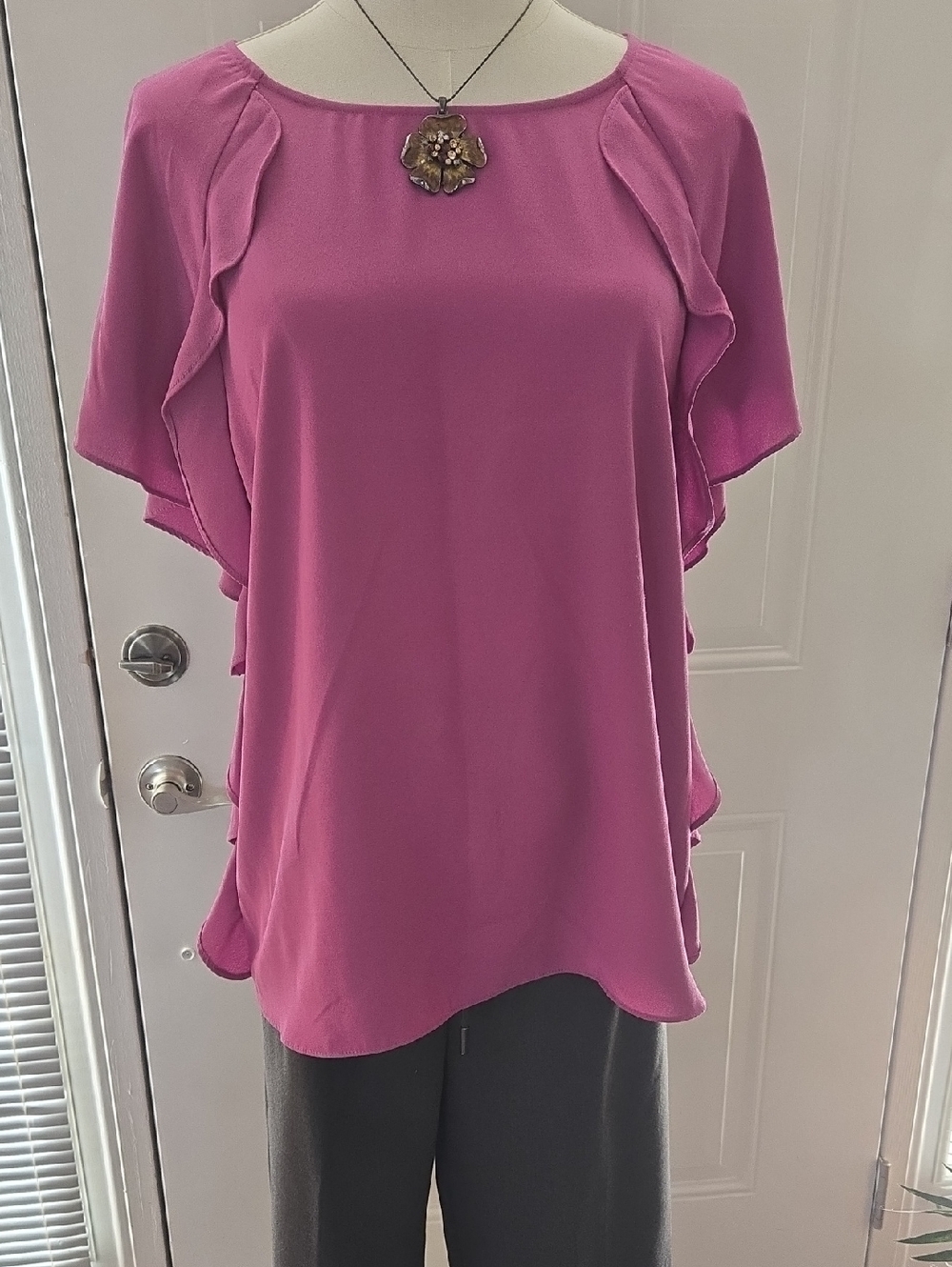 Gibson Latimer Ruffle-Sleeve Blouse in Magenta